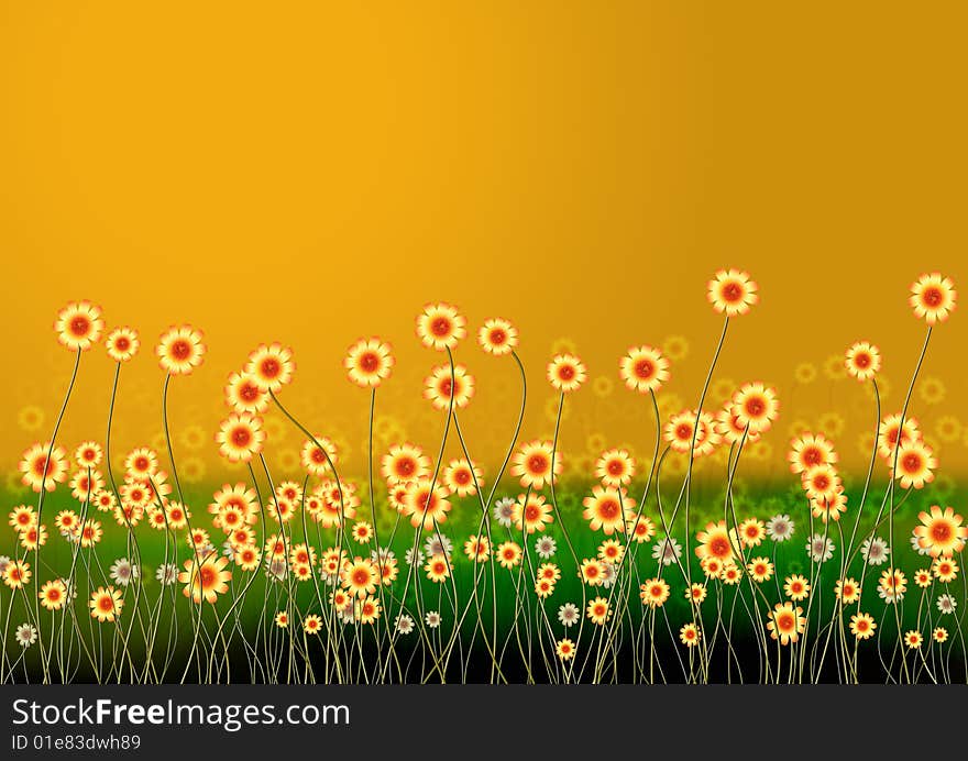 Yellow and red colour flowers with brown colour background illustration