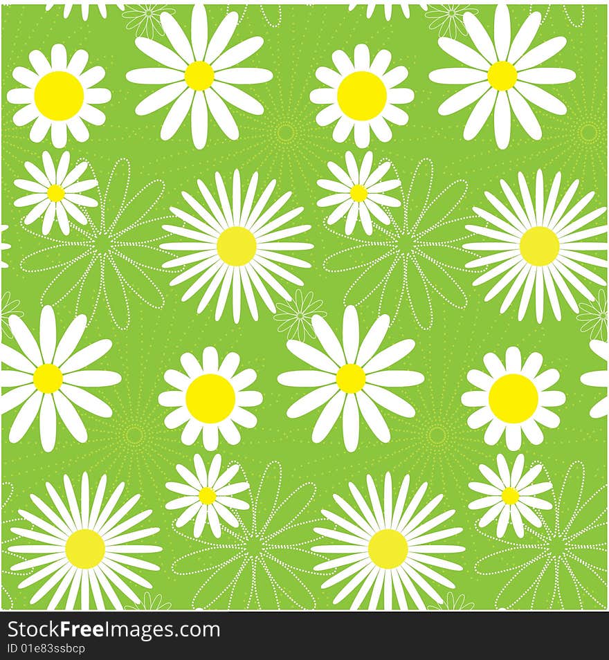 Seamless daisy pattern on green background