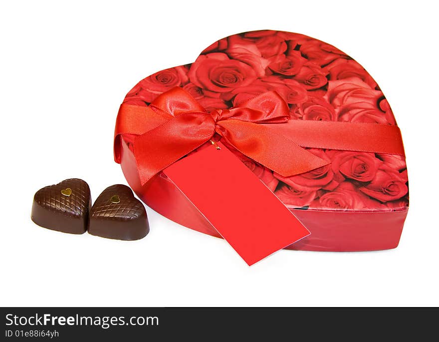 Heart Box Of Chocolates Isolated On White