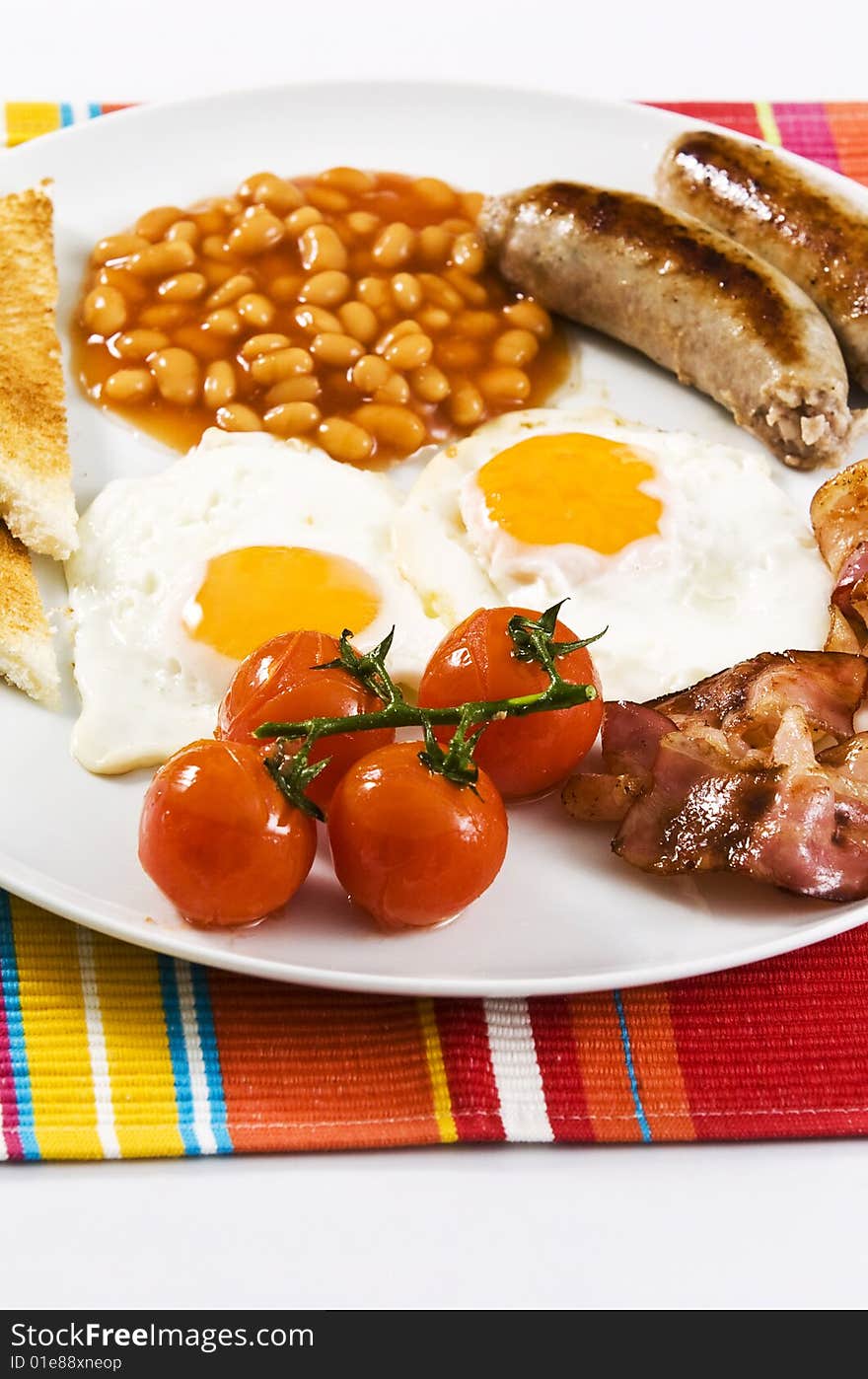 English breakfast served on white plate