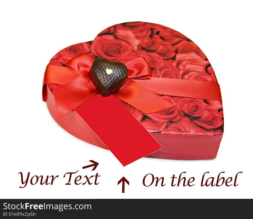 Heart shaped box of chocolates isolated over white