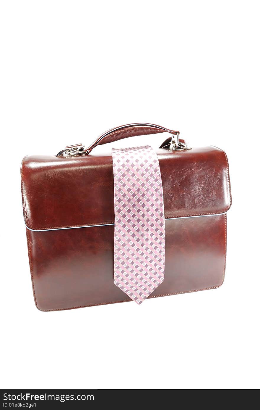 Leather briefcase and a tie. Leather briefcase and a tie