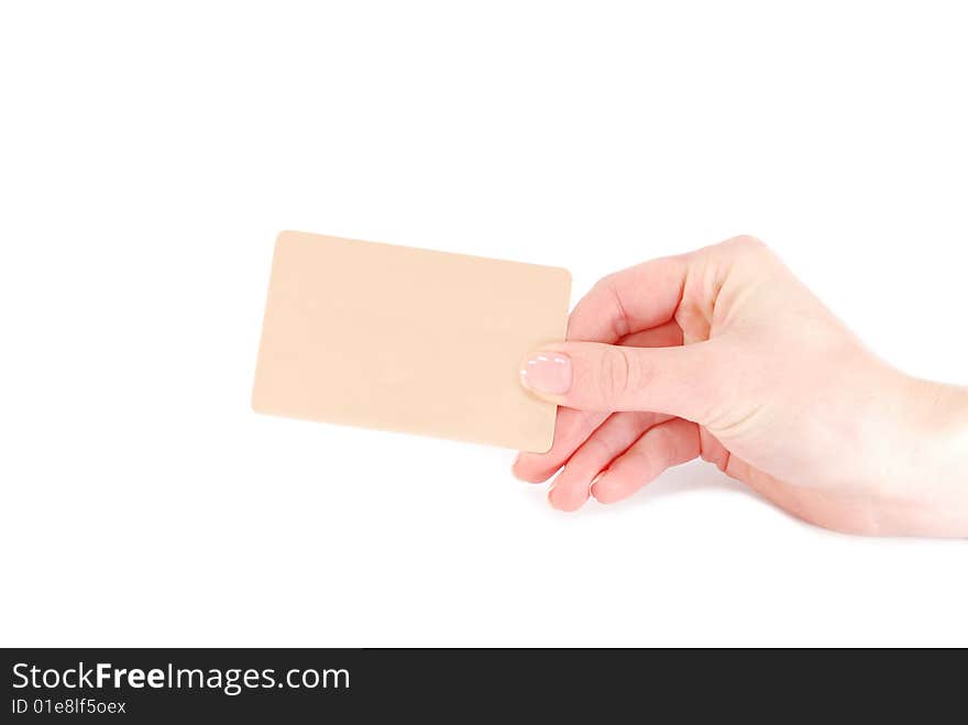 Hand And A Card Isolated On White Background