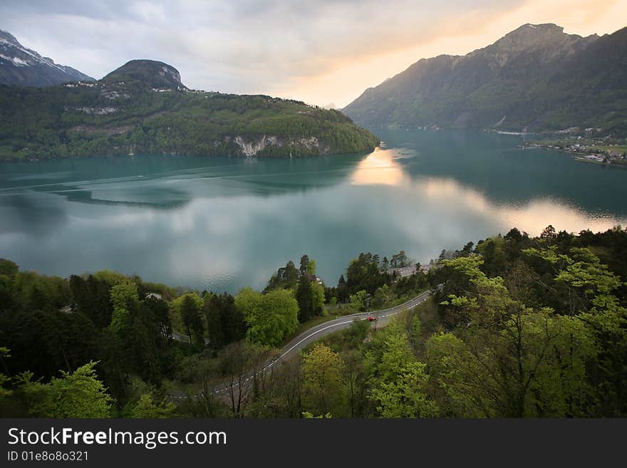 Swiss lake Vierwaldstaettersee in Alps. Swiss lake Vierwaldstaettersee in Alps