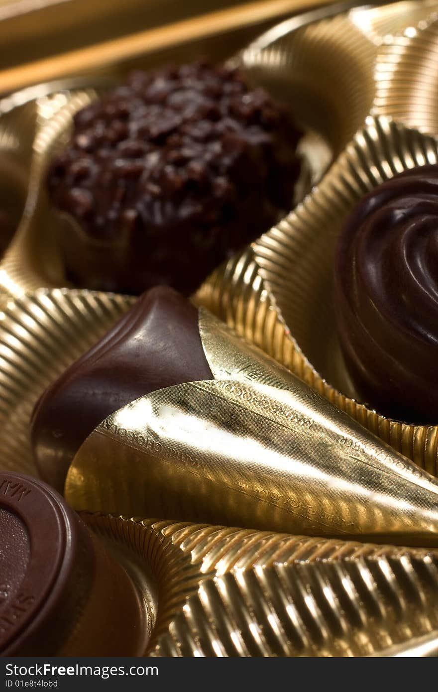 Close-up of Golden chocolates box. Close-up of Golden chocolates box