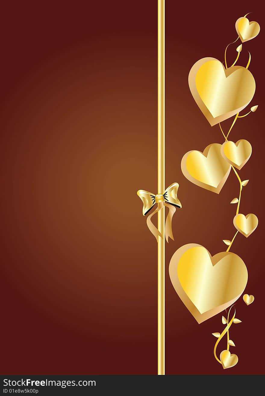 Vector illustration of floral golden hearts - perfect for greeting card!