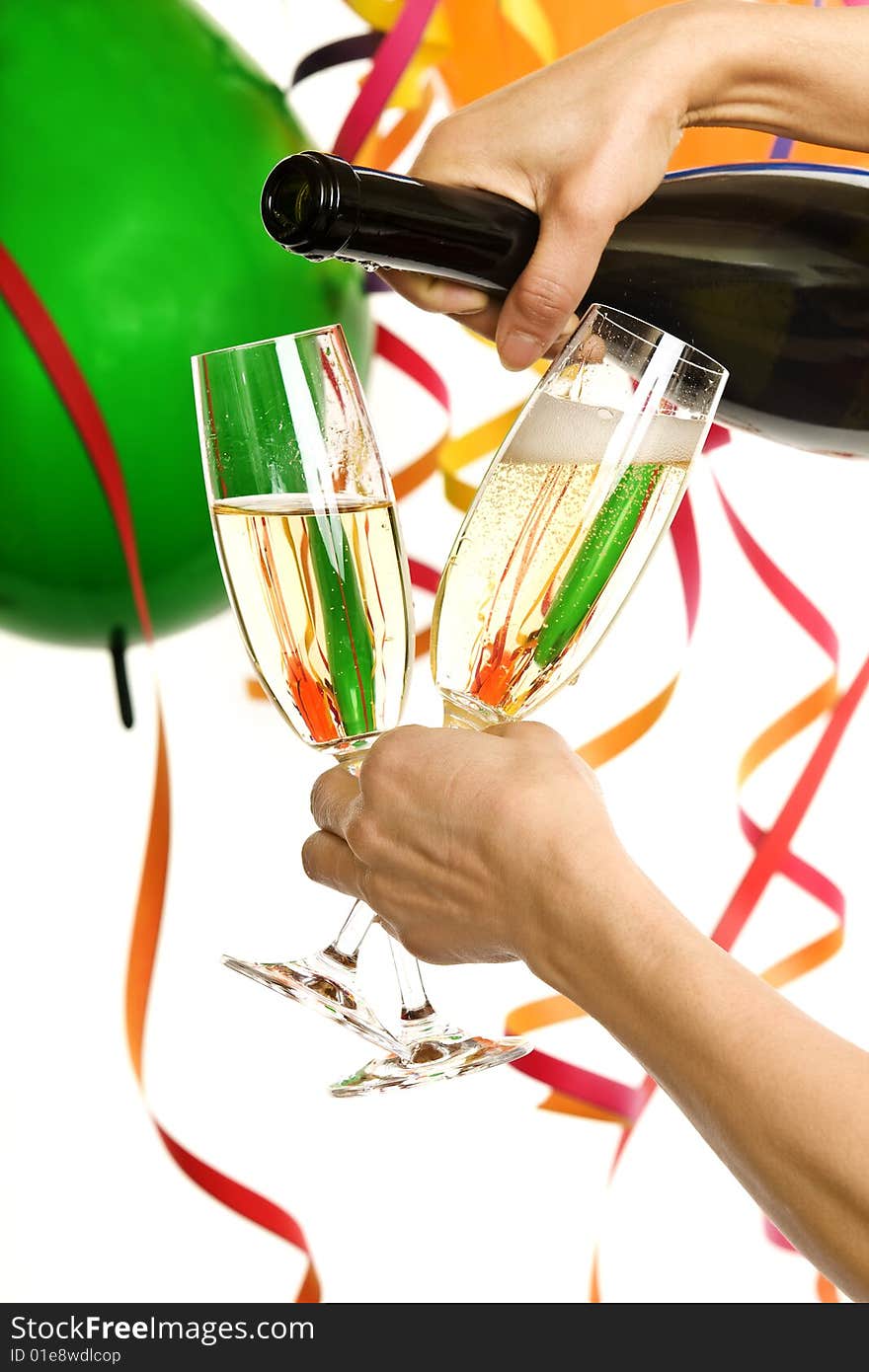 Party with champagne and carnival decoration