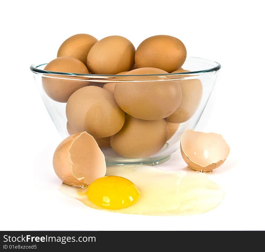 Bowl of eggs over white