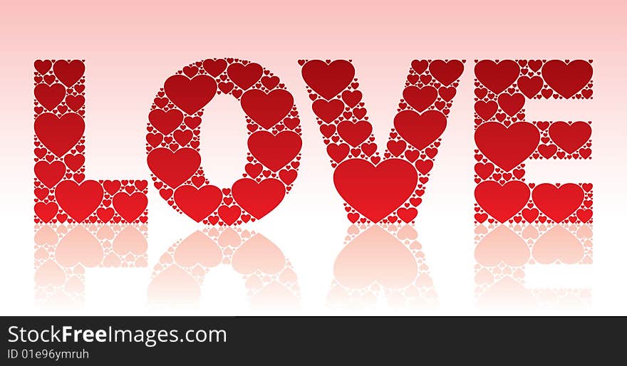 Vector illustration of the word 'love' full of hearts. Vector illustration of the word 'love' full of hearts.