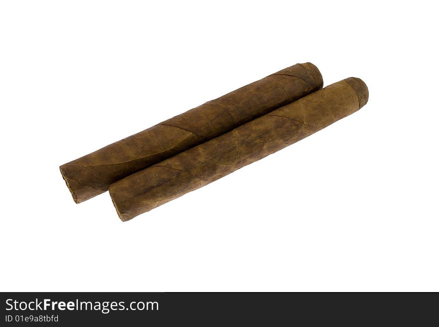 Two cigars isolated on white