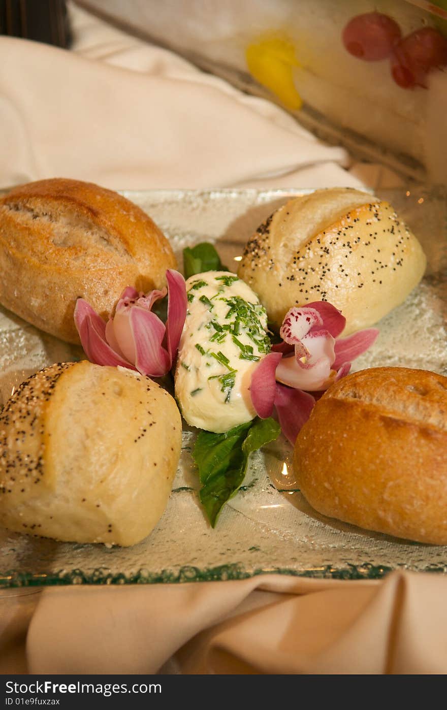 Oven baked rolls with chive butter