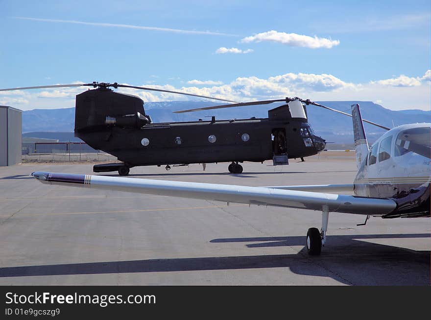 CH-47 Chinook helicopter parked in St. George Utah. CH-47 Chinook helicopter parked in St. George Utah