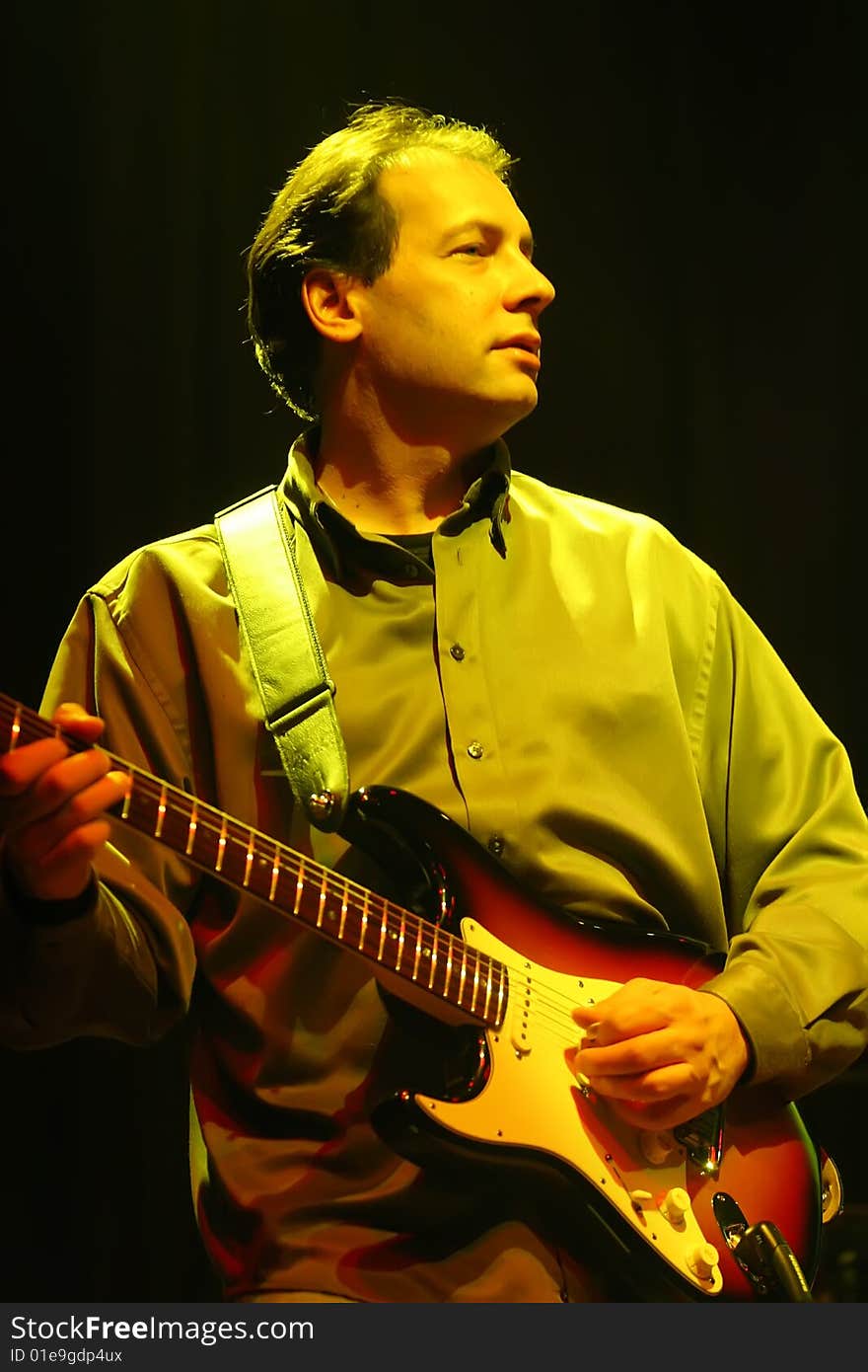 A guitarist performs on stage