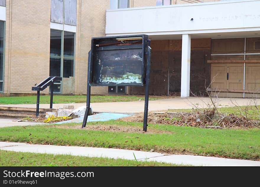 Abandoned, boarded up building, in horizontal orientation. Abandoned, boarded up building, in horizontal orientation