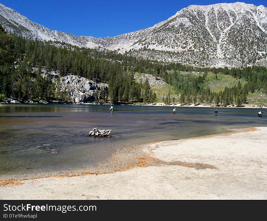 Fishing in Rock Creek Lake in the Sierra Nevada Mountains