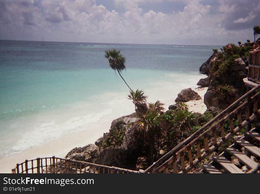 Looking out to the atlantic ocean from the top of a cliff at the Myan ruins. Looking out to the atlantic ocean from the top of a cliff at the Myan ruins