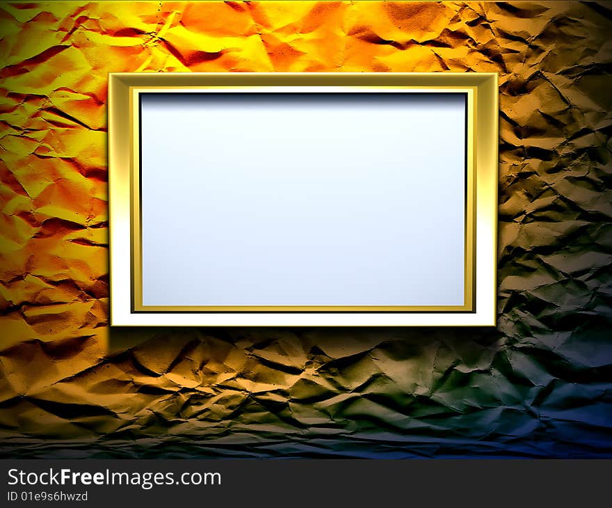 Gold frame on wrinkled background. Gold frame on wrinkled background