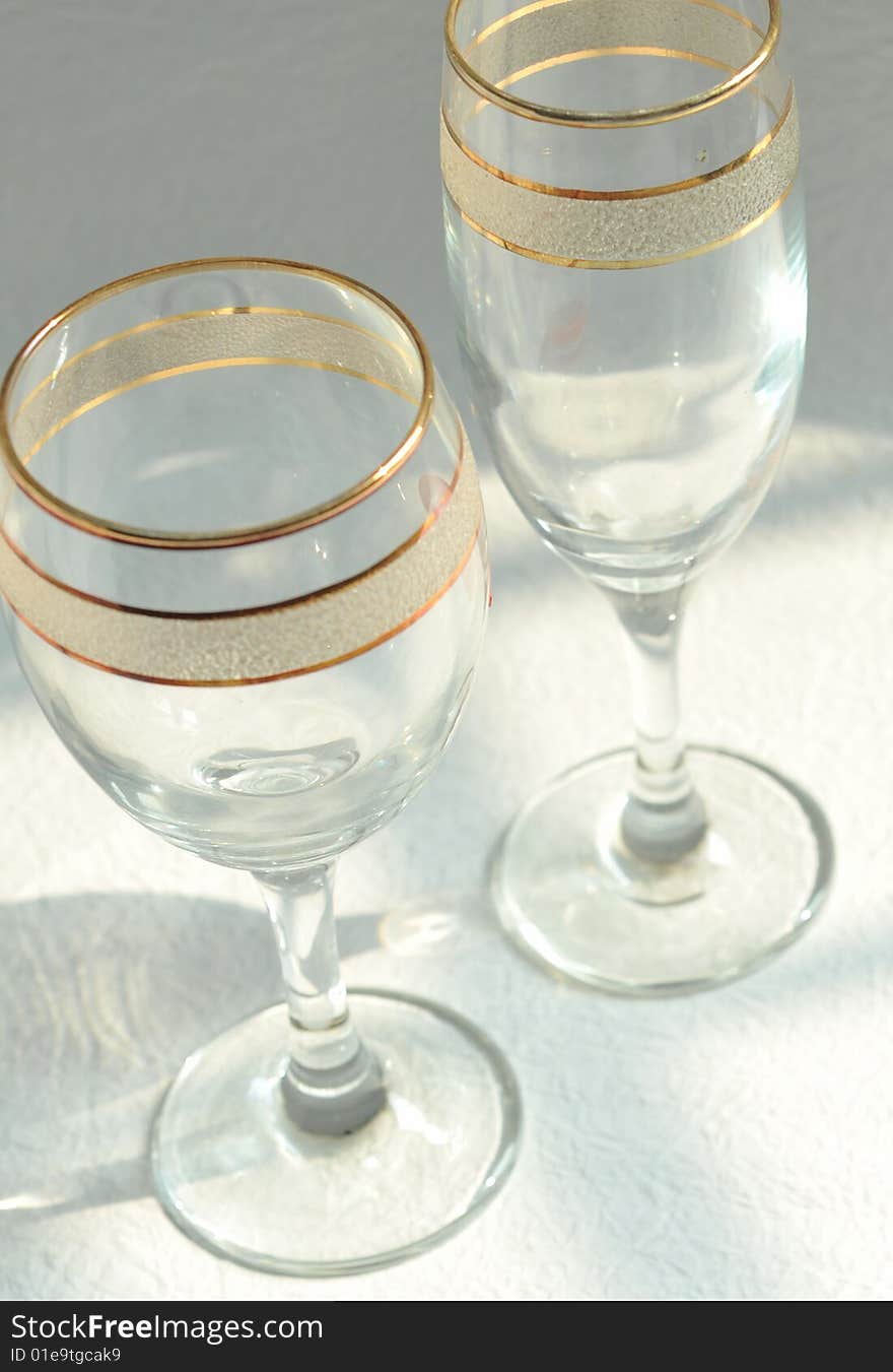 High key picture of two wine glasses on white background. High key picture of two wine glasses on white background