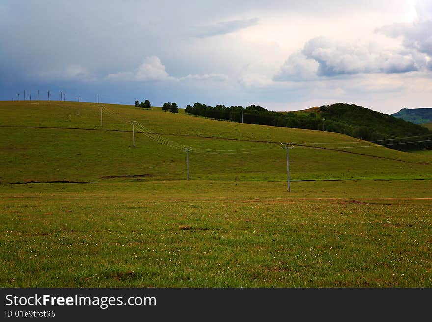 The grassland with beautiful clouds