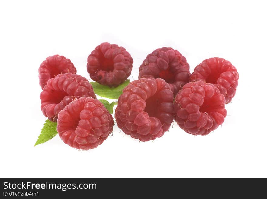 Red raspberry on the white background