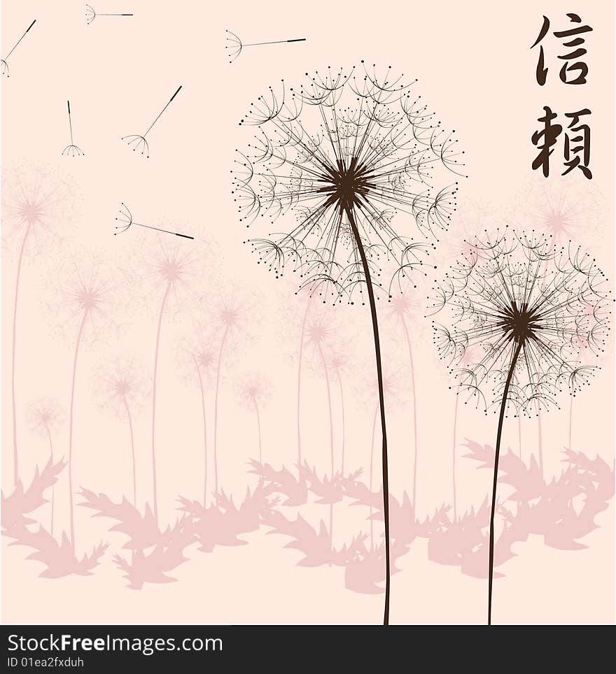 Dandelion in the Japanese style, background