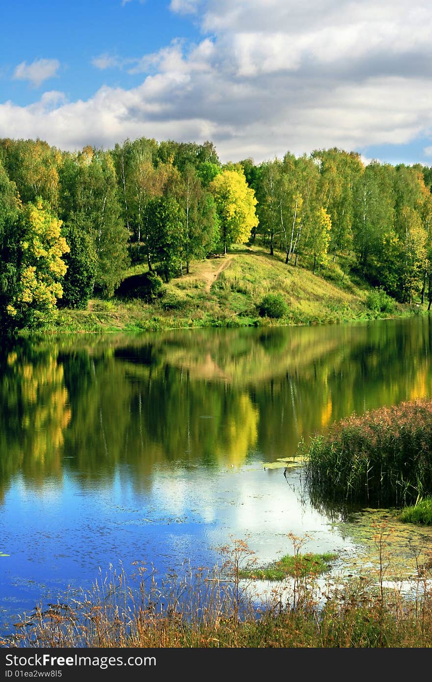 Sestra river, Russia, Moskovskaya oblast, Klin city. Sestra river, Russia, Moskovskaya oblast, Klin city