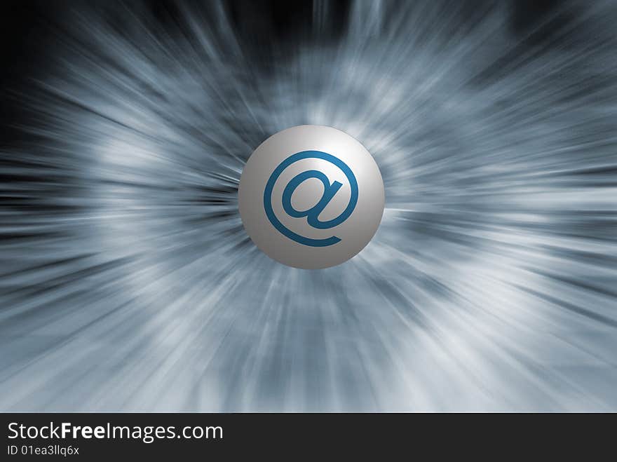 Email symbol on ball over blue zoom background. Email symbol on ball over blue zoom background