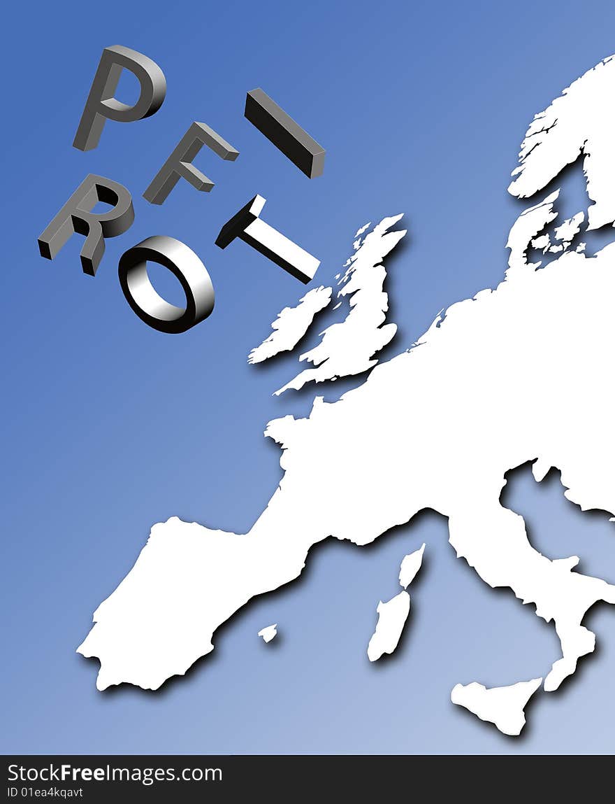 Profit letters tumble over map of Europe. Profit letters tumble over map of Europe