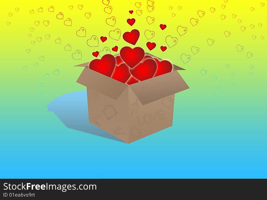 Carton with red heart on white background. Carton with red heart on white background