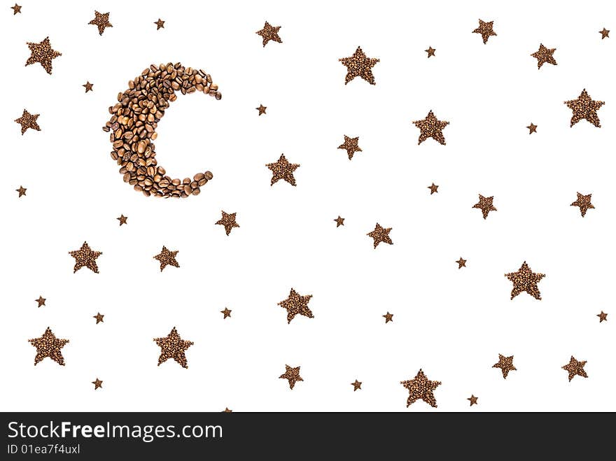 Moon And Stars  From Coffee Beans