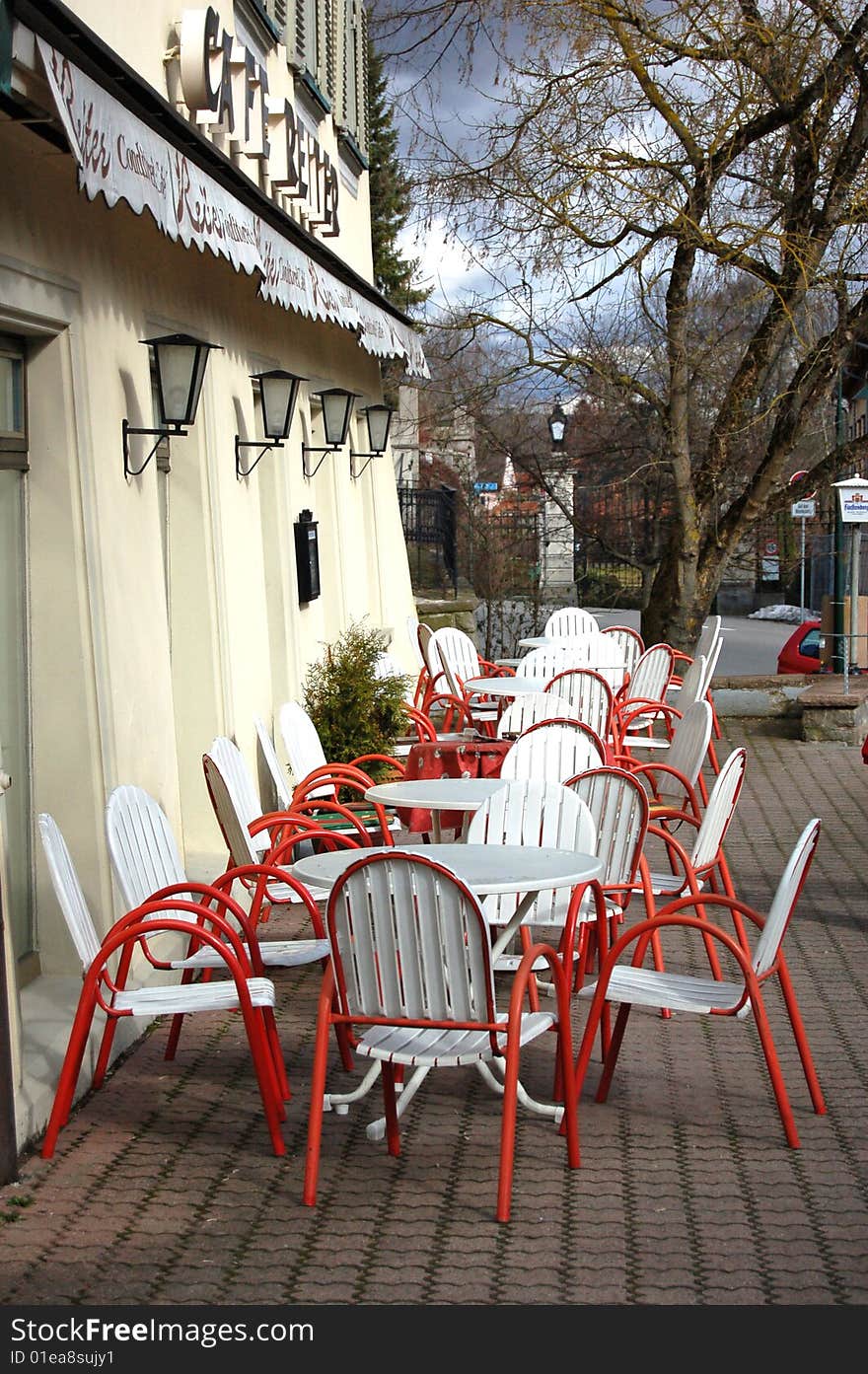 Small otdoor cafe in Donnaueschingen, Germany