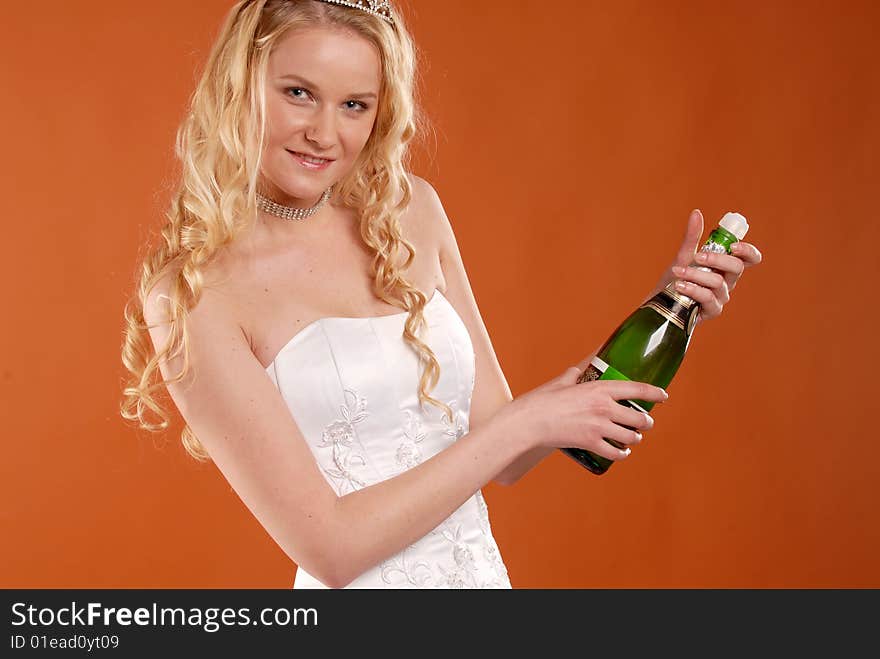 Portrait of the girl with a crown and champagne. Portrait of the girl with a crown and champagne