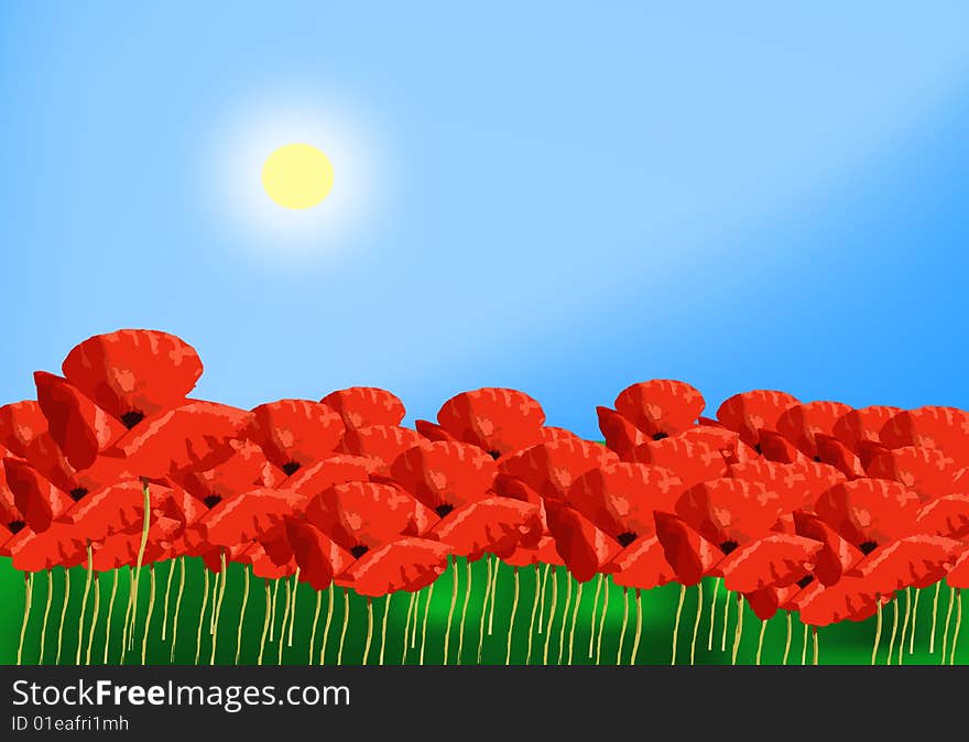 Poppy field representation in this graphic illustartion. Poppy field representation in this graphic illustartion.