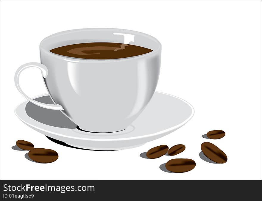 vector illustration of cup of coffee with coffee beans