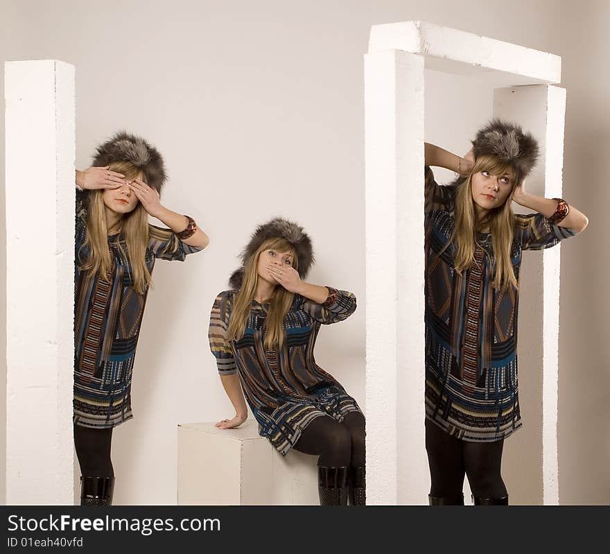 Portrait of the woman in three different images. Portrait of the woman in three different images