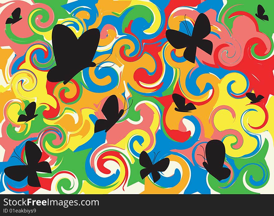 Multicoloured background, butterflies