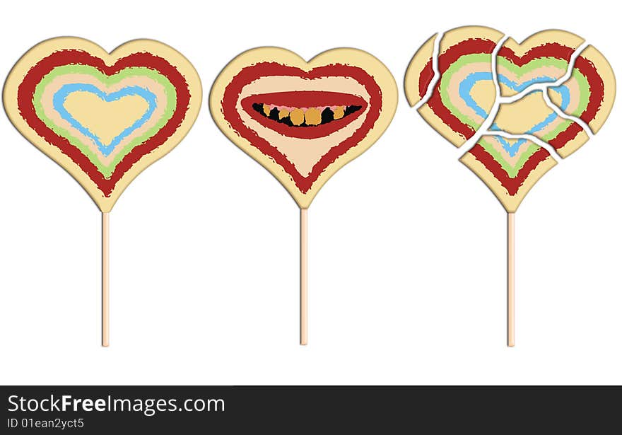 The Lollipop in the form heart. The First - usual, the second with scene toothless mouth, and the last - broken heart.