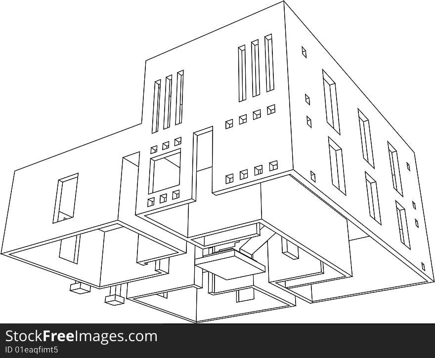 Perspective view of the building. House for one family. Perspective view of the building. House for one family.