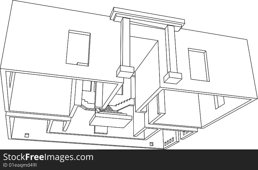 Perspective view of the building. House for one family. Perspective view of the building. House for one family.