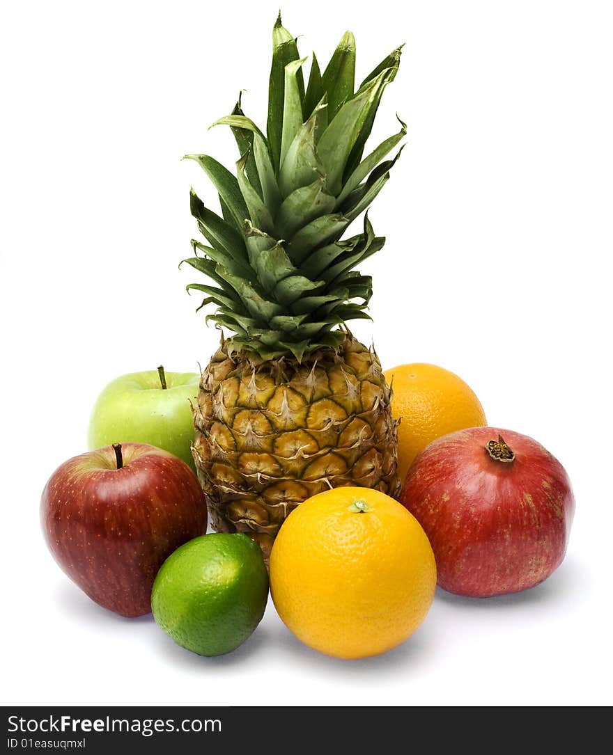 Group of fresh fruits isolated on white background