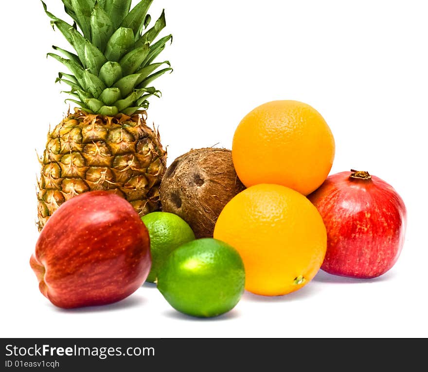 Group of fresh fruits isolated on white background