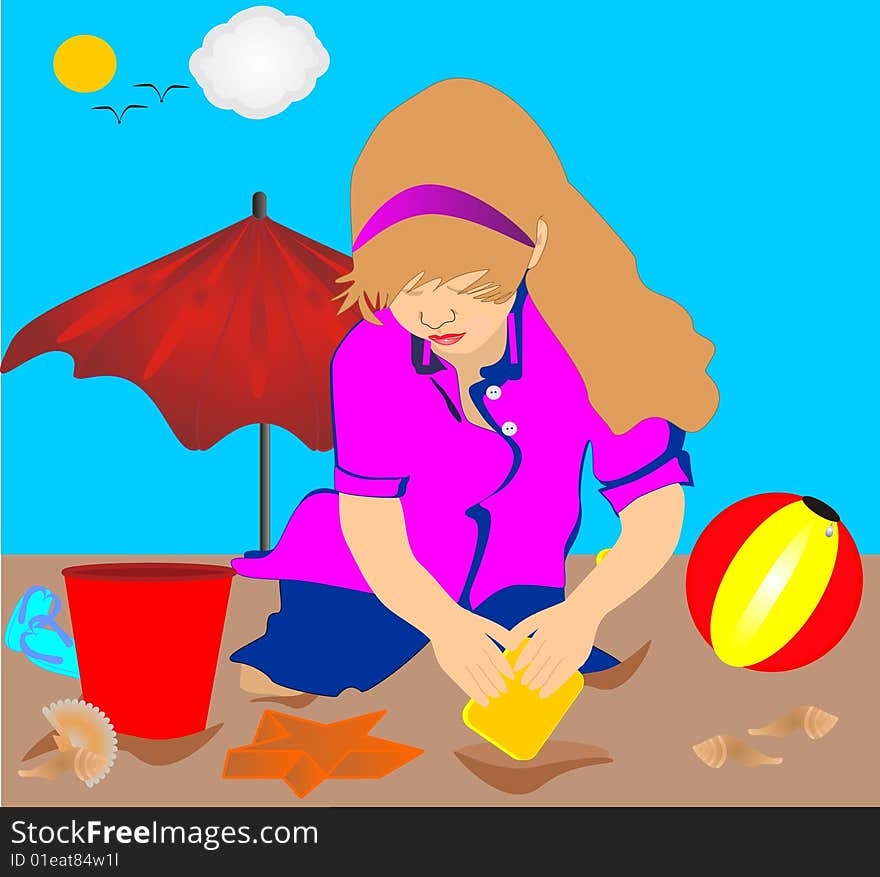 Young Lady Playing On Beach