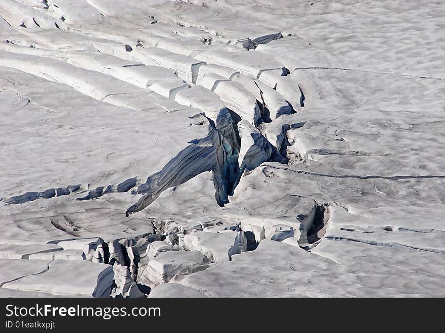 Cracks in a huge ice glacier in south america