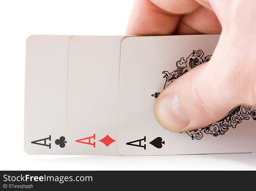 Playing cards three aces on a white background