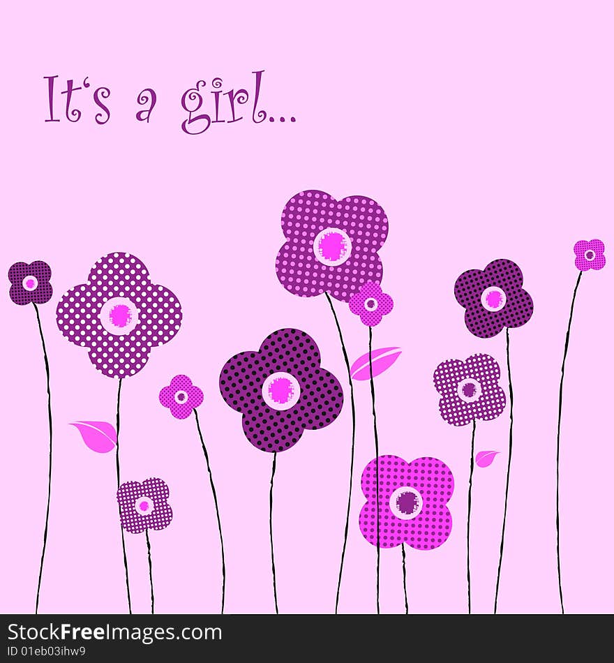 Beautiful floral baby girl announcement design. Beautiful floral baby girl announcement design