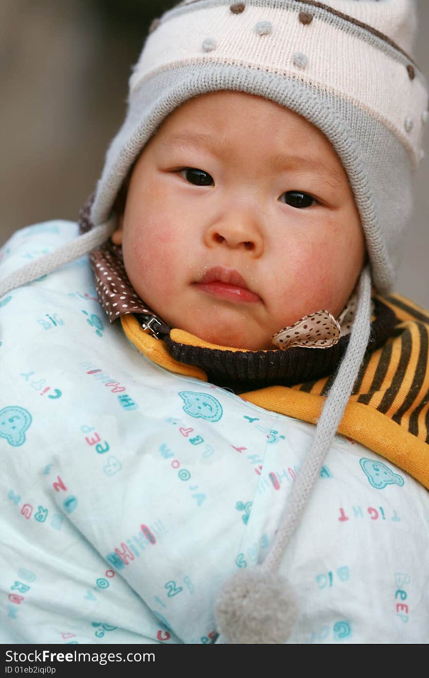 Chinese baby look at camera