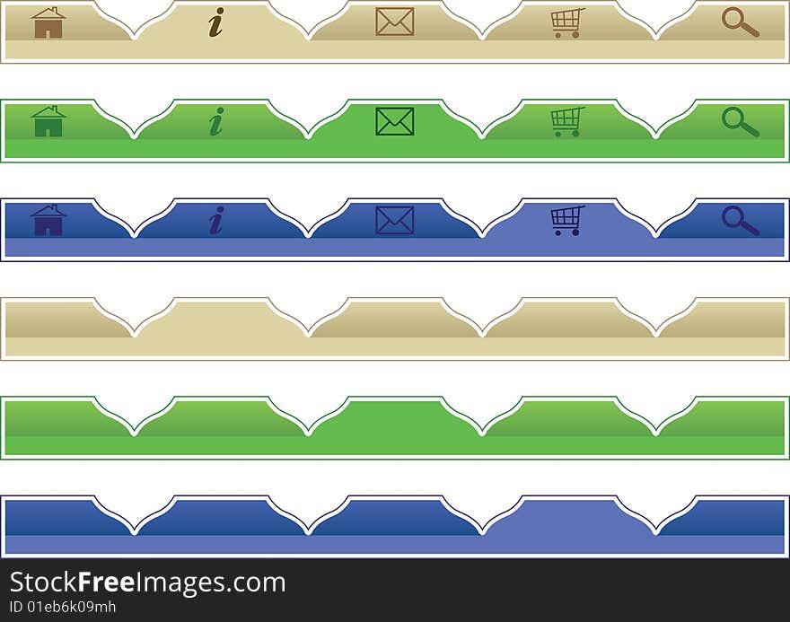 Tan, green and blue menus on a white background. Tan, green and blue menus on a white background.