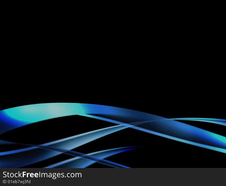 Blue waves on black background, abstract design. Blue waves on black background, abstract design