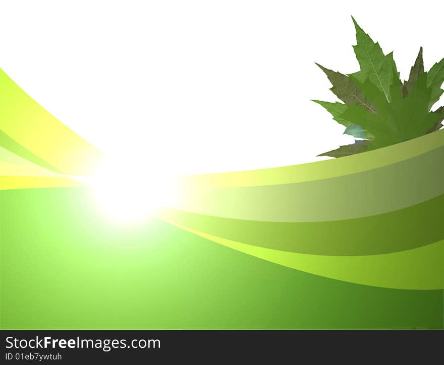 Green waves with plant on white background. Green waves with plant on white background