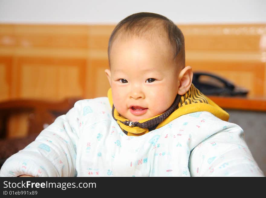 Chinese baby look at camera